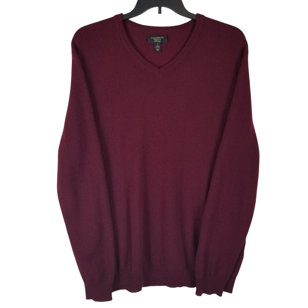 Club Room V-Neck Sweater Mens Large Burgundy 100% Cashmere Luxury Knit‎